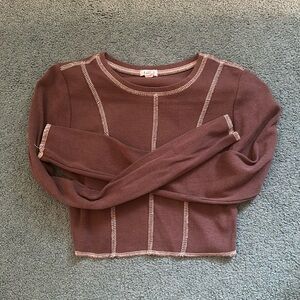Garage Brown /White Stitch Crop Top